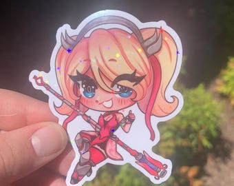 Overwatch Pink Mercy Sticker | 3 Inch Holographic Vinyl, Star Holo Pattern