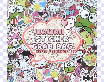Kawaii Sticker Grab Bag | Cute Mystery Sticker Flake Pack | Perfect for Planners, Journals Decoration | Kitty and Friends Sanrio | Fun Gift