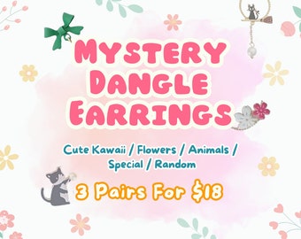 Jewelry Mystery Dangle Earrings Bundle | Surprise Earring Pack Grab Bag | Cute Kawaii Animal Flowers Spring Animals Special Festival