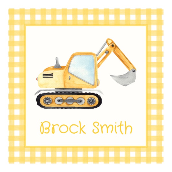 Kids Enclosure Card, Gift Tag, Digital Download and Printed Tags, Personalized Construction Gift Tag, Construction Name Tag
