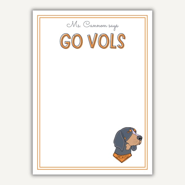 Personalized TENNESSEE VOLS Notepad for Teachers, Teacher Gifts, Back to School Gifts, Teacher Appreciation, From the Desk of Notecard