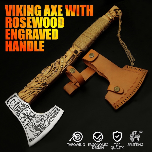 Custom Handmade Carbon Steel Axe | Personalized Gift for Groomsmen, Wedding, Father's Day | Valentines day Gift for Him and Her, Vikings Axe