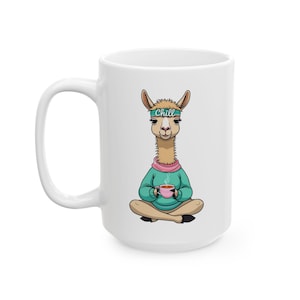 No Drama Llama Ceramic Mug, Colorful Funny 11oz 15oz, Cute Animal Coffee Cup, Gift for Llama Lovers, Tea Mug, Office Desk Decor, White