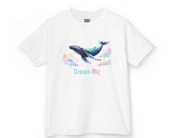 Whimsical Kids Tee - &quot;Dream Big&quot; Whale Design, Inspiring Gift for Children, Fun Casual Wear, Birthday, Summer, Adventure
