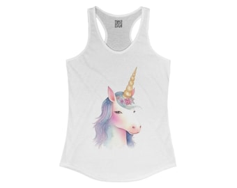 Boho Einhorn Sakura Racerback Tank für Frauen, Slim Fit Tank Top, Boho Einhorn Shirt, ärmelloses T-Shirt mit Blumenmuster, Yoga Tank
