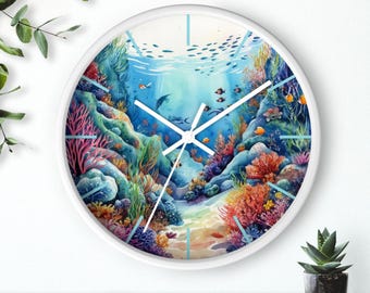 Underwater Coral Reef Wall Clock, Ocean Decor, Nautical Gift, Colorful Home Accent, Marine Life Art