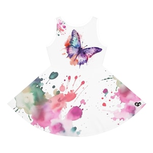 Girls&#39; Watercolor Butterfly Sundress, Summer Floral Dress, Kids Boho Sleeveless Dress, Children&#39;s Party Wear, Butterfly Print Dress