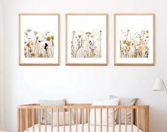Set di stampe per vivaio per ragazze di fiori selvatici, arte della parete per vivaio Boho, fiori di prato, stampa botanica, arte della parete per vivaio floreale, regalo per vivaio di fiori selvatici
