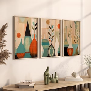 Midcentury Modern Art Prints Set of 3, Abstract Wall Art Instant Download, Kitchen Wall Decor Digital Prints, Painting Digital Download