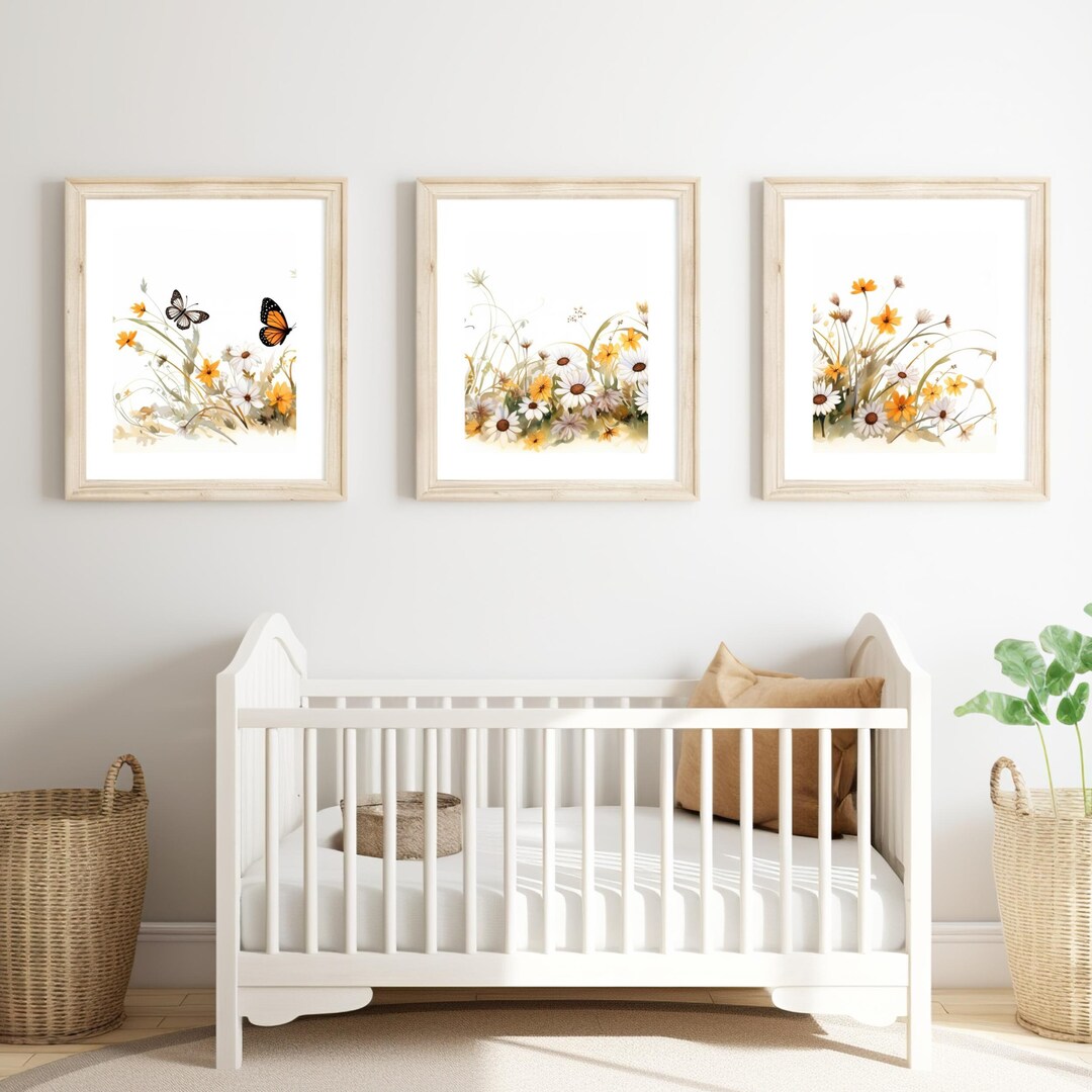 Wildflower Nursery Art Prints Set of 3, Girl Nursery Wall Art Decor ...