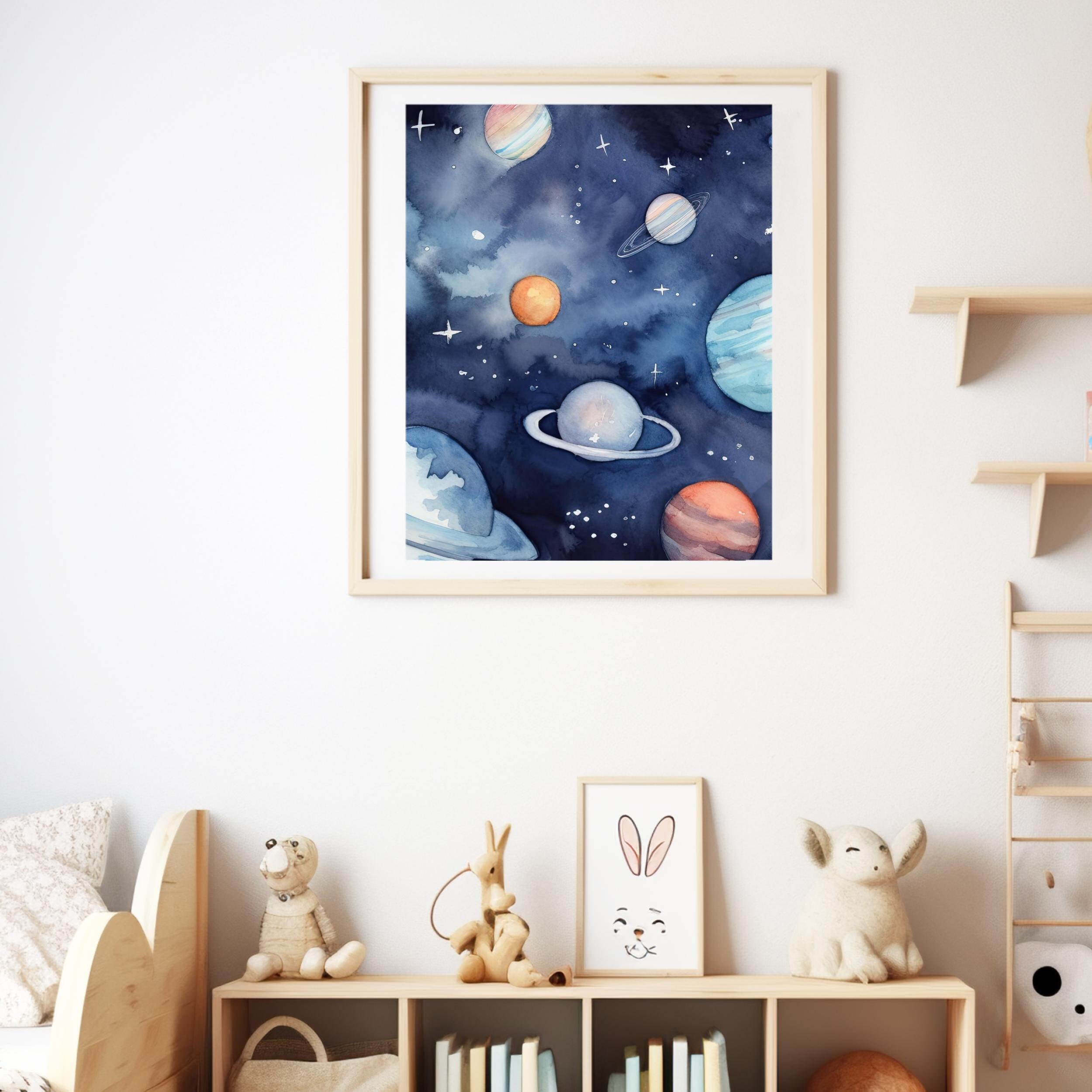 Space Watercolor Art Prints Set of 3, Children's Wall Art Decor ...