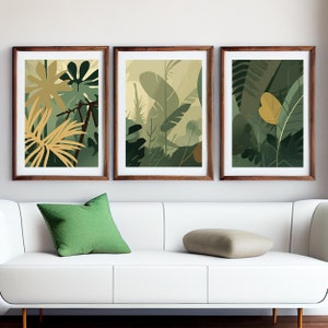 Jungle Painting Midcentury Modern Art Prints Set of 3, Abstract Geometric Printable Wall Art, Wall Decor, Digital Download
