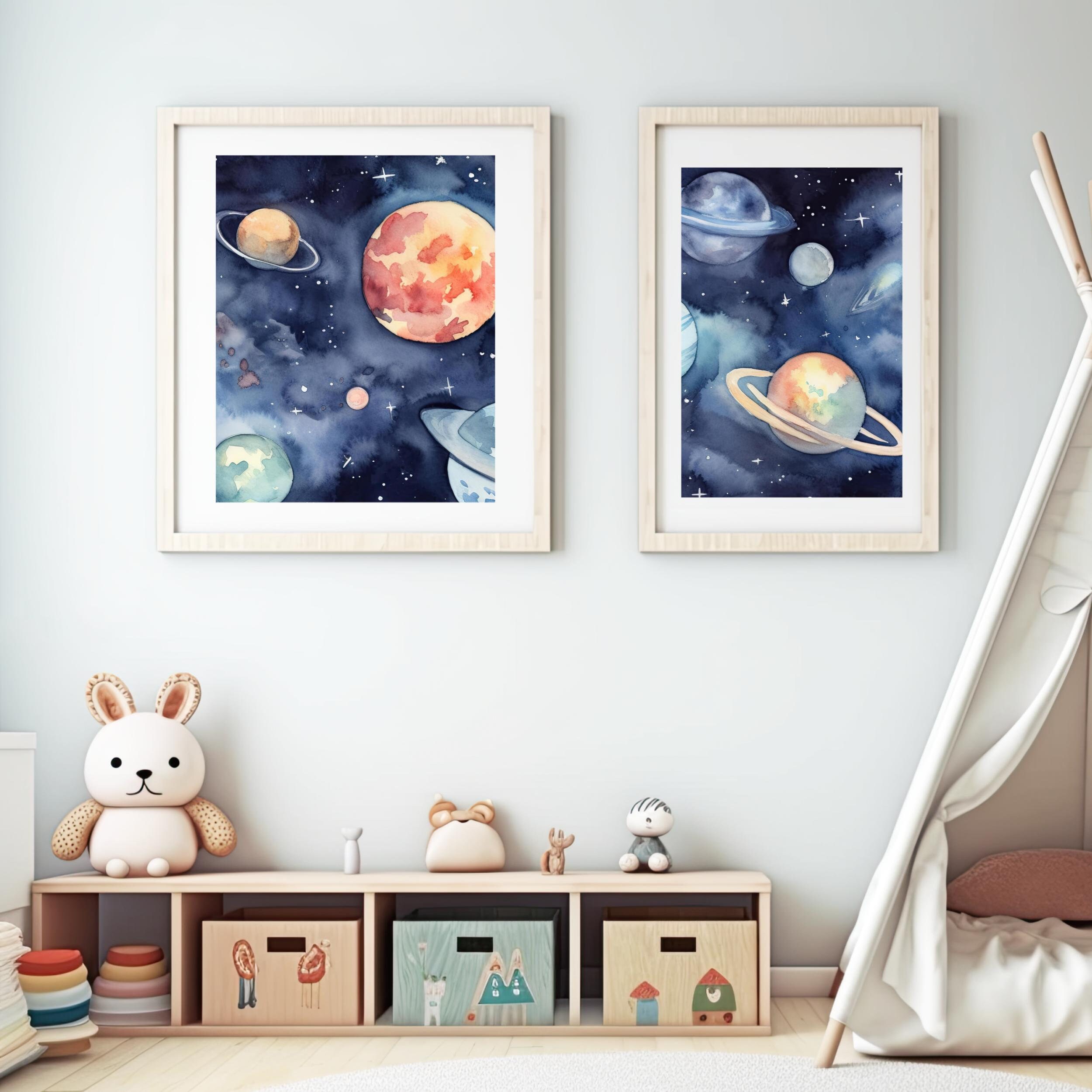 Space Watercolor Art Prints Set of 3, Children's Wall Art Decor ...