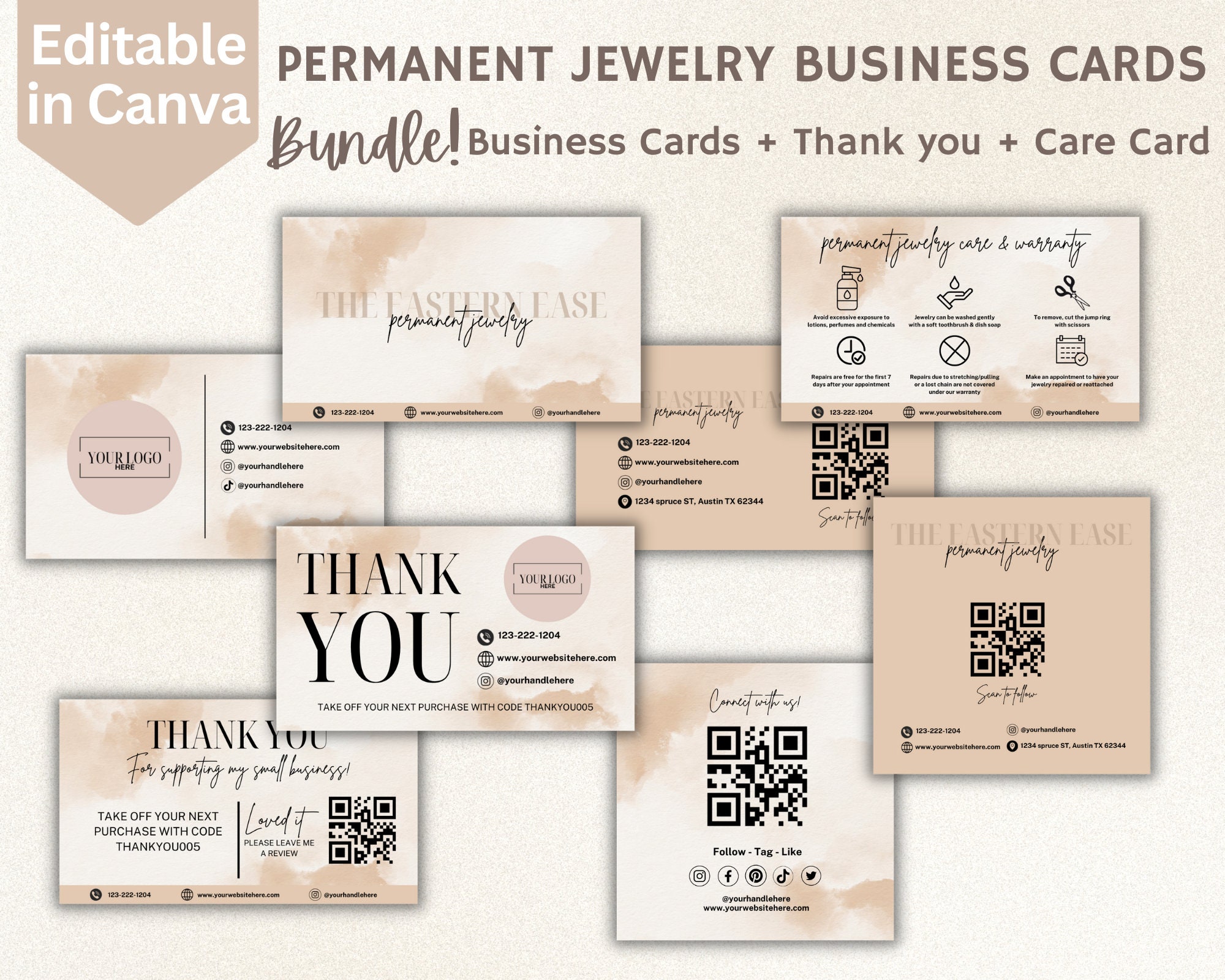 Permanent Jewelry Care Cards Bundle, Warranty Card, Permanent Jewelry
