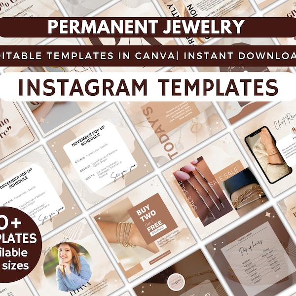 Permanent Jewelry Instagram Posts, Permanent Jewelry Social Media Template, Permanent Jewelry Business Supplies, Canva Editable Templates