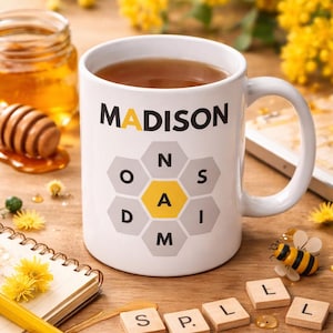 Nyt Spelling Bee Mug | Personalized Name | Wordle Mug | Custom 2 sided Large Mug | Office & co-worker gift