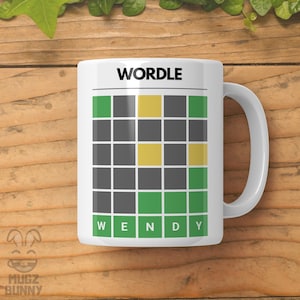 Customizable Wordle Grid Mug with Name - Funny Wordle Mug, Personalized Coffee Mug, Perfect Wordle Birthday Gift, Ideal for Teachers