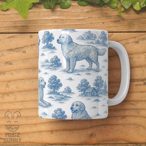 Golden Retriever Mug, Blue Toile de Jouy Dog Coffee Cup, Golden Retriever Gift for Dog Lover, Dog Mom, Pet Owner, Retriever Mug