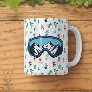 Gift for Snowboarder and Skier - Mountain Mug with Snowboard Mask Design - Skiers Gift, Snow Lover, Apres Ski Party, Snowboard & Ski Mug