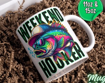 Weekend Hooker Mug | Colorful, Fish, Fishing, Funny, Sarcastic, Summer | Fishing Weekend Mug | Bass Fishing Cup | Funny Mug