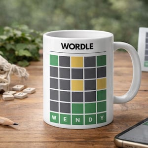 Customizable Wordle Grid Mug with Name - Funny Wordle Mug, Personalized Coffee Mug, Perfect Wordle Birthday Gift, Ideal for Teachers