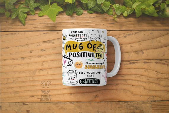 Mug of Positivi-Tea - giftful mug, Daily affirmations mug gift for her best friend tumbler. Positive Mental Health Mug, Anxiety Relief