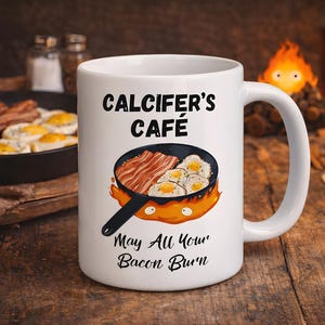 Calcifer Mug | May All Your Bacon Burn | Howl's Moving Castle Mug | Inspired Hayao Miyazaki Large Mug | Anime Gift Idea image 1