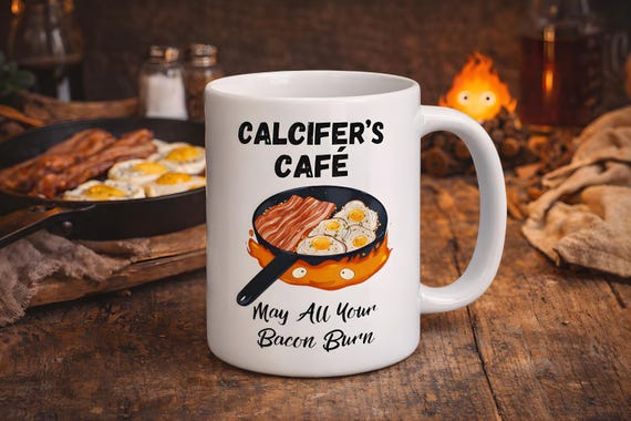 Calcifer Mug | May All Your Bacon Burn | Howl's Moving Castle Mug | Inspired Hayao Miyazaki Large Mug | Anime Gift Idea
