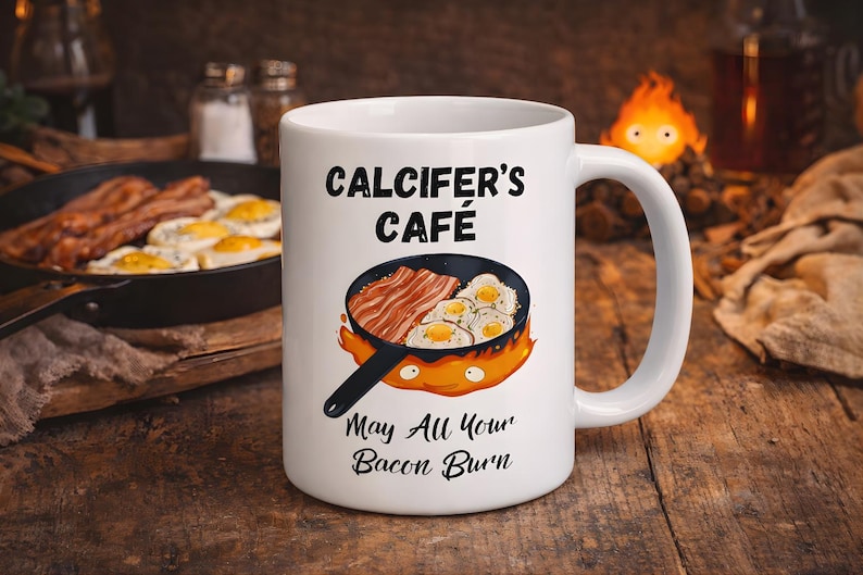 Calcifer Mug | May All Your Bacon Burn | Howl's Moving Castle Mug | Inspired Hayao Miyazaki Large Mug | Anime Gift Idea image 1