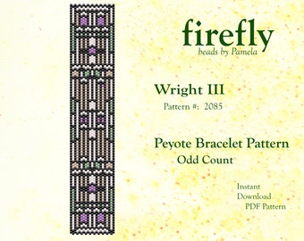 Wright III - Motif de bracelet peyotl nombre impair Peyotl Miyuki Delica 11 Téléchargement instantané Peyote Stitch fireflybeadsbypamela