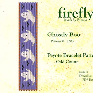 Ghostly Boo – Peyote Bracelet Pattern Seed Bead Bracelet Pattern Halloween Ghost Miyuki Delica Size 11 fireflybeadsbypam odd count peyote