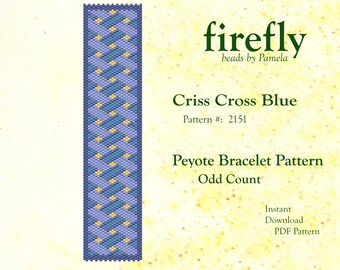 Criss Cross Blue – Peyote Bracelet Pattern  Peyote Odd Count  Miyuki Delica 11   Instant Download  Peyote Stitch  fireflybeadsbypamela