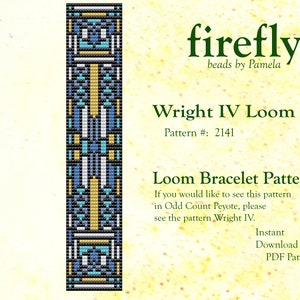 May include: A colorful beaded bracelet pattern for a loom bracelet. The pattern is called "Wright IV Loom" and the pattern number is 2141. The pattern is available for instant download as a PDF.
