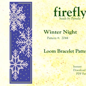Winter Night – Loom Bracelet Pattern  Loom Bead Stitch  Miyuki Delica 11 Loom Stitch  fireflybeadsbypamela Christmas snowflake