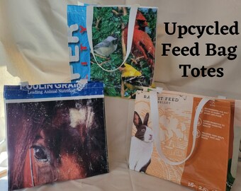 Feed Bag Tote, Feed Sack Totebag, Recycled Shopping Bag, Recycle Grocery Bag, Reusable Tote Bag, Upcycled Feed Bag, Repurposed Tote Bags