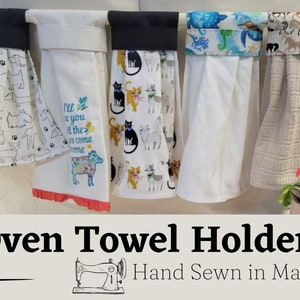 Cute Kitchen Gift idea for her, Oven Door Towel, Handmade, Hanging no-slip pull-through Cotton Kitchen Tea Towel, ships fast