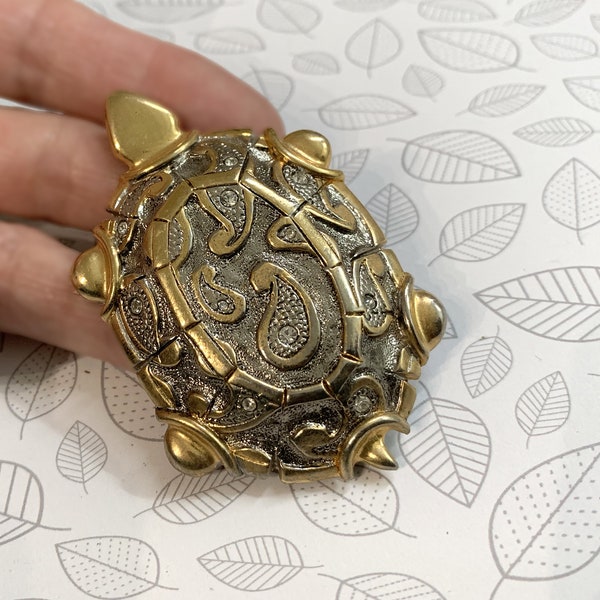 Broche Art Déco argenté et or bijoux animalier tortue cadeau femme fan des tortues