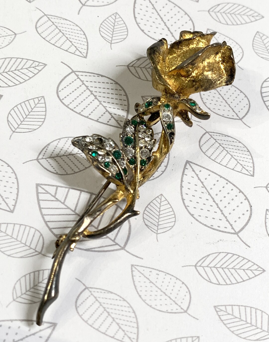 Broche Vintage Signée Carven - Motif Rose Doré, Occasion En Bon état D'usage