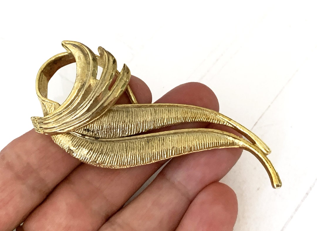 Ancienne Broche Plaquée Or Trèfle à 4 Feuilles – Début 20ème Siècle, Zircon – Occasion, Poinçonnée