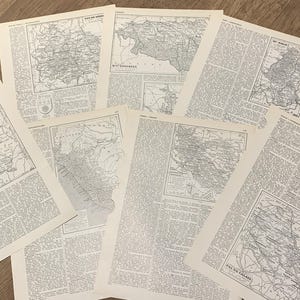 Conjunto de 7 páginas auténticas de un antiguo diccionario de 1960 para tus creaciones manuales de Scrapbooking, temática de mapas geográficos