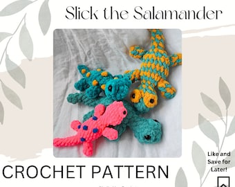 Slick the Salamander Crochet Lizard Amigurumi Pattern - Terminología de crochet en inglés de EE. UU.