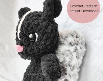 Sequoia Hiking Skunk Snuggler Crochet Pattern - English US Crochet Terms - 1 Animal 5 Accessories
