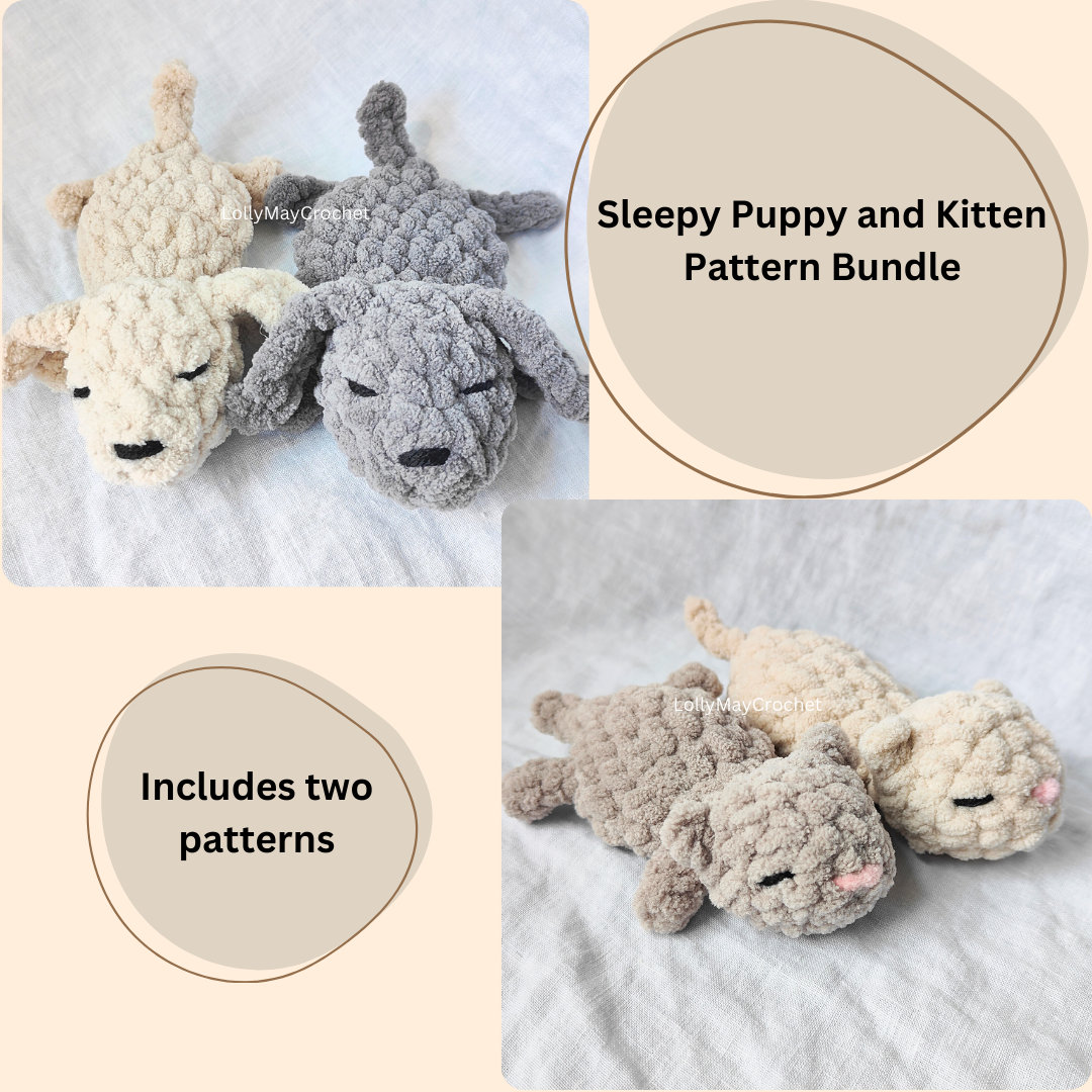 Sleepy Puppy and Kitten Snuggler Crochet Pattern Bundle