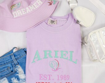 Ariel Embroidered TShirt,Princess Inspired Embroidered Shirt,Disney Princess Fan Shirts,Little Mermaid Under The Sea Vintage Shirt