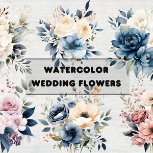 Aquarelle de fleurs de mariage, lot de 18 PNG, bouquet de la mariée, clipart floral, illustrations botaniques, décoration de mariage, usage commercial