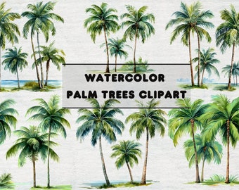 Set of 14 Watercolor Palm Trees Clipart | Tropical Illustrations | Tropical island | Commercial Use | PNG