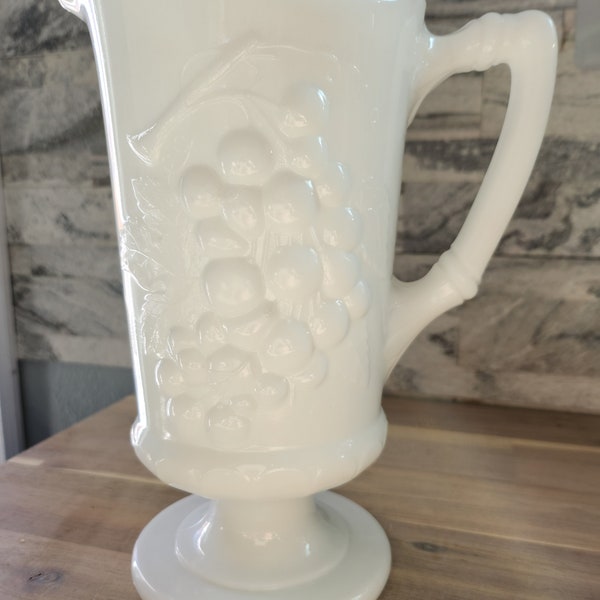 Vintage Imperial Glass Company Milk Glass Pitcher with Grape detail