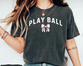 Play Ball Baseball Shirt, Baseball Coquette Shirt, Coquette bow Baseball for Game Fan Shirt for Her Baseball Shirt for Women, Baseball Gift