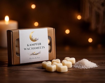 Pastillas de cera de alcanfor / Cera aromática energizante / Orgánica - 100% alcanfor puro y natural / Cera de soja