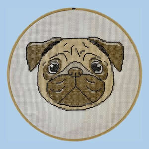 Pug Cross Stitch Pattern, dog embroidery pattern, PDF instant download